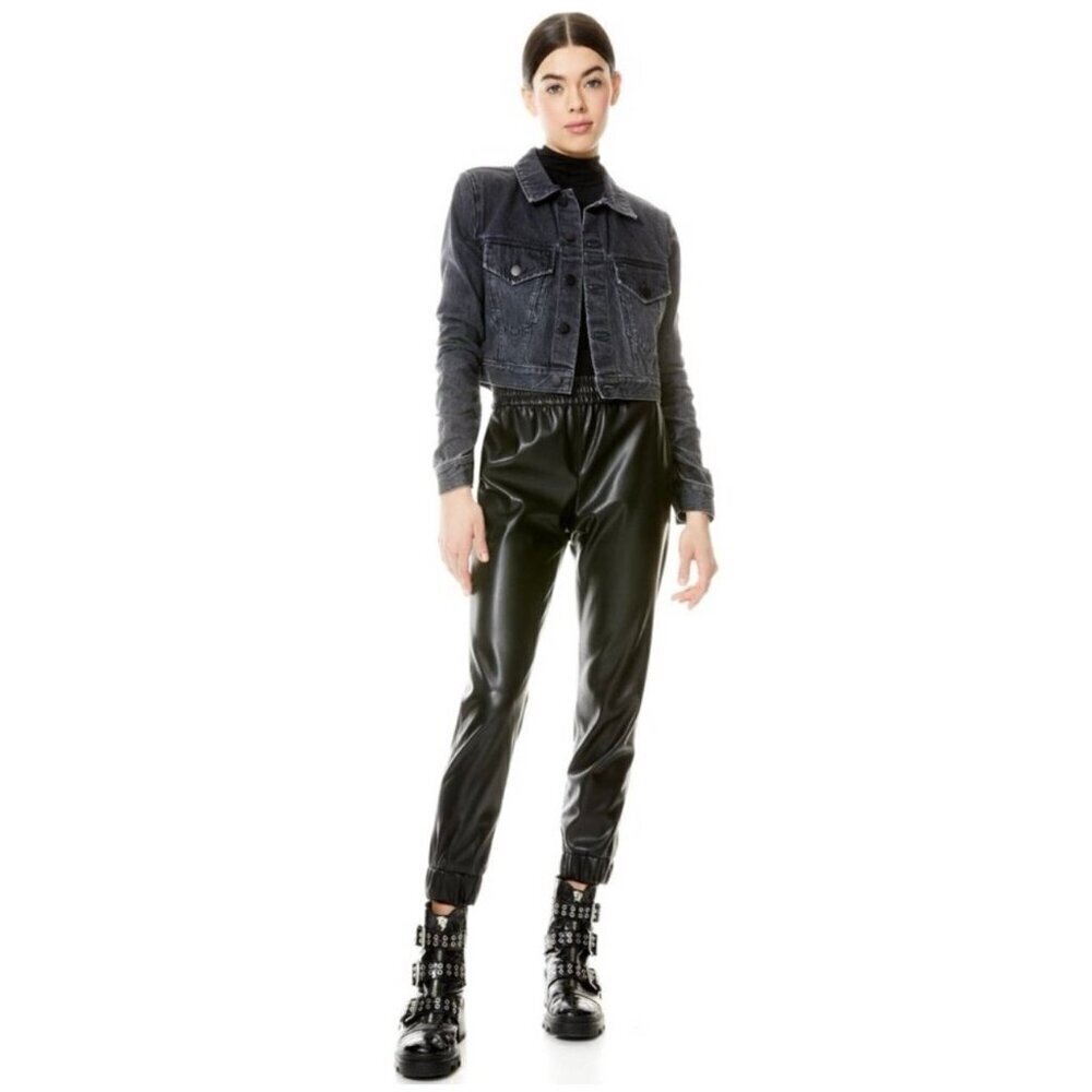 Alice + Olivia Classic Denim Crunched Crop JacketTinsley Ruched Sleeve Jacket